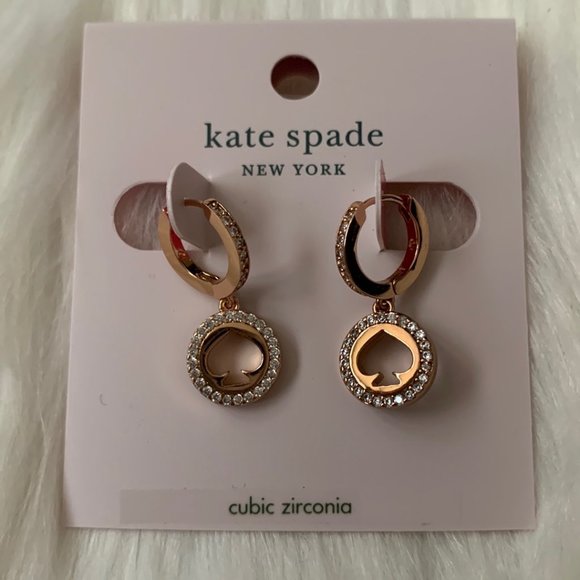 KATE SPADE Spot the Spade Pave Huggie Earrings in Rose Gold - Picture 2 of 2